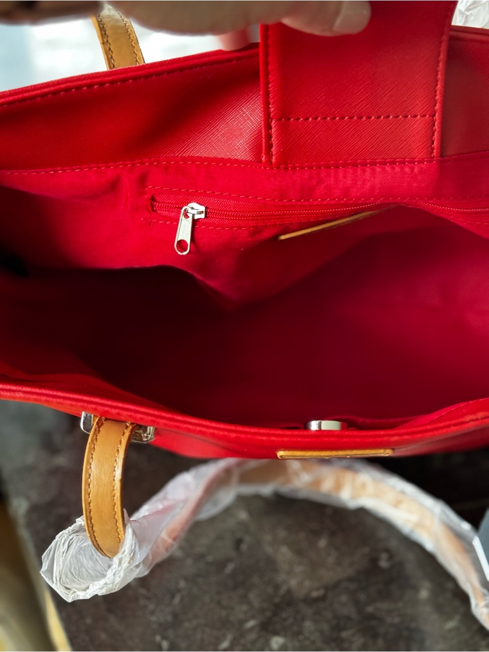Nautica Red Tote with Tan Handles - Picture 7 of 9